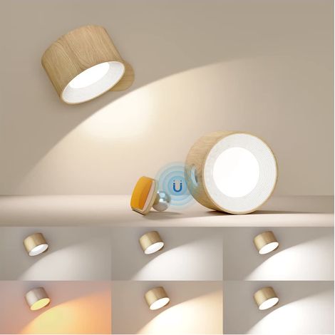 Lot de 2 appliques murales LED, veilleuse magnétique rotative à 360 ° avec 3 températures de couleur, lampe de lecture USB à intensité variable (1/5)