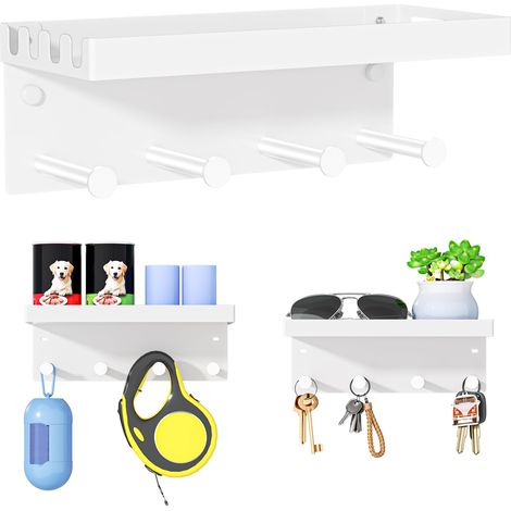 Porte Clef Mural, Support Mural Pour Laisse pour Chien, Support Clef Mural, Porte-Clés Mural, Rangement pour Clef, Courrier, Accessoires pour animaux de compagnie, pour Les Entrées (Blanc) (1/5)