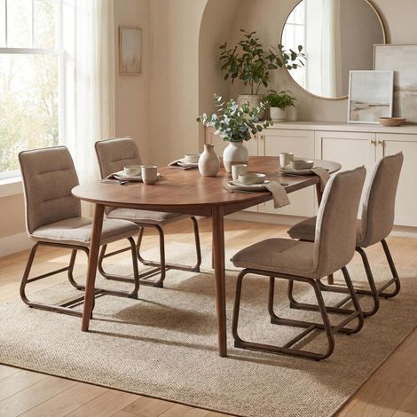 Esszimmerstühle 4er Set, Polsterstühle mit Metallgestell, Leinen Khaki (1/5)