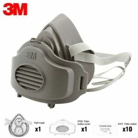 Masque De Protection 3M 3200 (Demi-Masque Anti-Particules/Poussieres) +3701 Filtre Coton10+3700 Housse Coton Filtre1 (1/5)