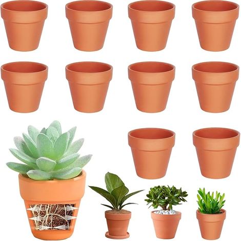 10 Pack Terracotta Pots 10 x 8 cm, Small Clay Pots with Drainage Hole, Mini Terracotta Pot, Reusable Terracotta Pot for Bedroom Office (1/5)