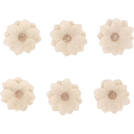 6 Pièces Fleurs en Toile de Jute Forme Lotus Rétro Européen DIY Artisanal Blanc pour Mariage Cérémonie (1/5)