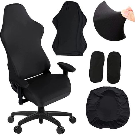 Lot de 4 housses chaise gaming avec accoudoirs/dossier la chaise bureau, housse pour d'ordinateur, course, jeu, non, Noir (1/5)