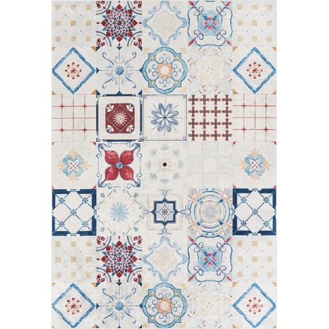 Tapis de cuisine 70 x 180 cm, motif traditionnel kilim, multicolore, bleu et rouge, style tissé résistant