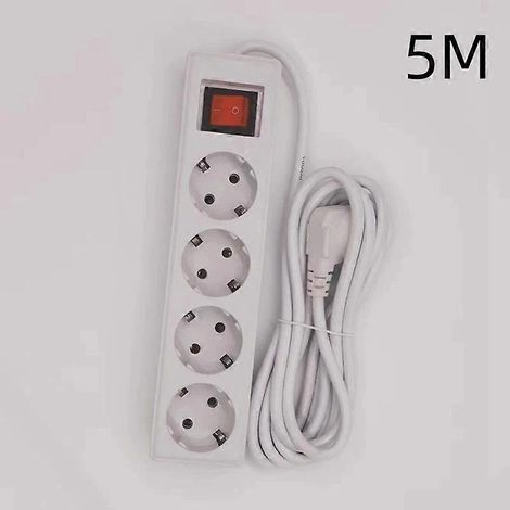 Multiprise avec interrupteur, rallonge de 2/3/5 mètres, adaptée aux petits appareils électroménagers, connecteur 4 broches de 5 mètres. (1/5)