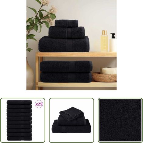vidaXL Baumwolle - Gästetuch SOLUND 25 pcs Schwarz 100 x 200 cm 550 gsm (1/5)