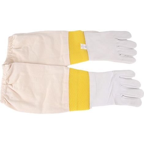 Gants D'Apiculture Outils D'Apiculture Cuir Blanc Maille Jaune Doré Maille Courte Gants Respirants Outils de Protection des Abeilles (1/4)