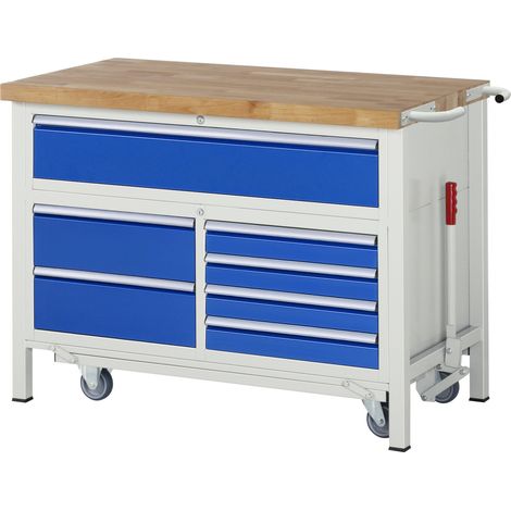 Rau Werkbank mit Fahrgestell 8921, B1250xT700xH880mm, 5x Schublade-TA (1/5)
