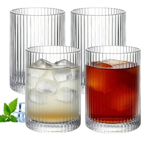 250ml Verre a Eau Nervurés, Lot de 4 Verre Strié Vintage Style Origami, Empilables Verres, Verre à Jus élégant, Verres Cannelés pour Smoothies, Thé, Café, Cocktails, Whisky für Dner, Fête, Bar