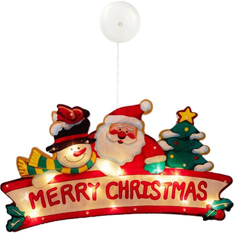 (Joyeux Noël) Guirlande lumineuse décorative de Noël pour centres commerciaux, bars et vitrines - Lumières à ventouses pour une ambiance festive (45 x 23 cm) Matériau : PVC Lumière chaude (Nécessite 3 (1/3)