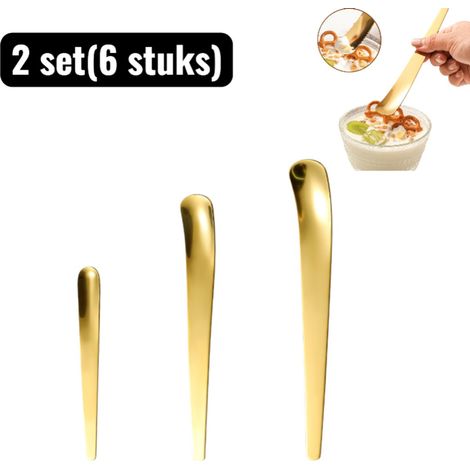 Lot de 6 cuillères à dessert en acier inoxydable 304, 2 ensembles, cuillères à glace et à long manche pour glace, yaourt, café et gâteaux, cuillères à mélanger créatives, dorées (1/5)