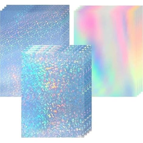 SABIR-Lot de 12 feuilles de vinyle adhésif holographique, autocollants holographiques transparents et imperméables A4 (1/4)