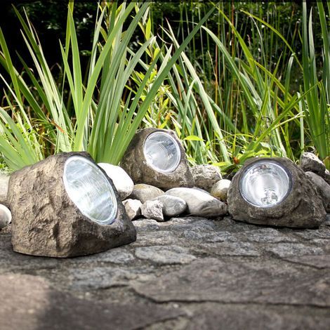 Pack de 3 spots jardin solaires LED – Éclairage extérieur auto-chargeant – Plastique gris – IP44 – Parfait pour allée, massif ou terrasse