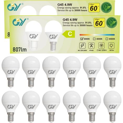 Ampoule LED E14 4,9W équivalent 60W, 807 Lumens 3000K Blanc Chaud,G45 Ampoule E14 Led Efficacité Energétique, Non-Dimmable, Lot de 12 (1/5)