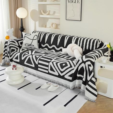 Housse de Canapé, Couvre Canapé Boho, Nior, 180x260 cm Doux et respirant, lavable en machine, franges décoratives, pour canapé ou chaise longue (1/4)
