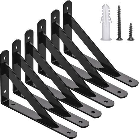 Lot de 6 supports d'étagère d'angle triangulaires en acier - Métal robuste - Avec fixation - Supports d'étagère d'angle à 90° -(250 x 160 mm) (1/5)