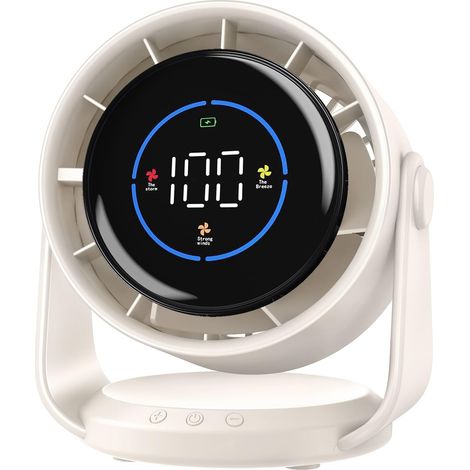 Ventilateur Silencieux Ultra Puissant, Ventilateur de Bureau à 100 Vitesses et tête rotative à 105° Rechargeable USB, Portable pour Bureau, Maison, Chambre, Voiture (1/5)