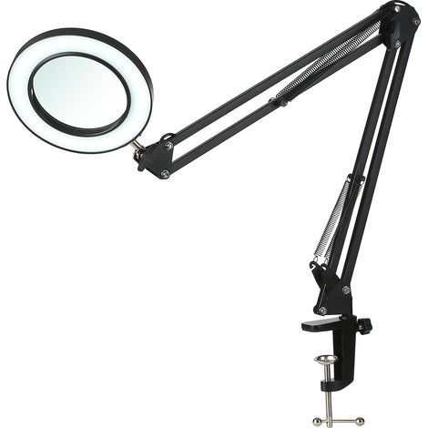 Tomshine Lampe de table flexible à pince avec loupe 8x Bras pivotant LED à intensité variable Lampe de bureau 3 modes de couleur et 10 niveaux de luminosité Lecture Travail Étude. (1/5)