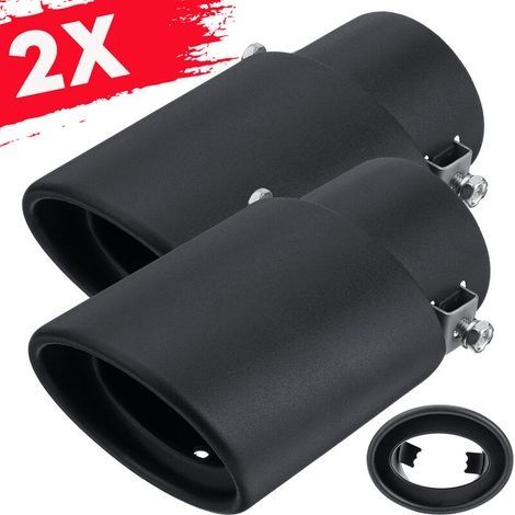 2 pièces 63mm entrée universelle Auto voiture tuyau d'échappement pointe queue acier inoxydable noir (1/5)