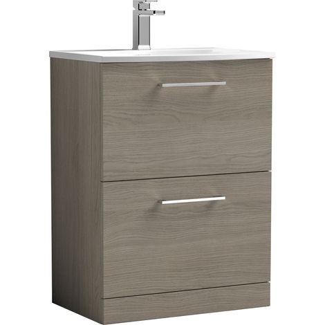 Nuie Arno Solace Oak Woodgrain 600mm 2 Drawer Vanity Unit and Curved Ceramic Basin - ARN2533G (1/5)