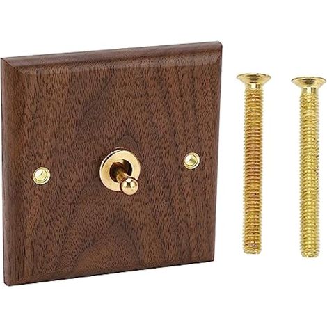 Plaque d'interrupteur rétro 250V, levier unique antique en noyer, vis incluses, style ferme pour chambre et salle de bain (1/4)