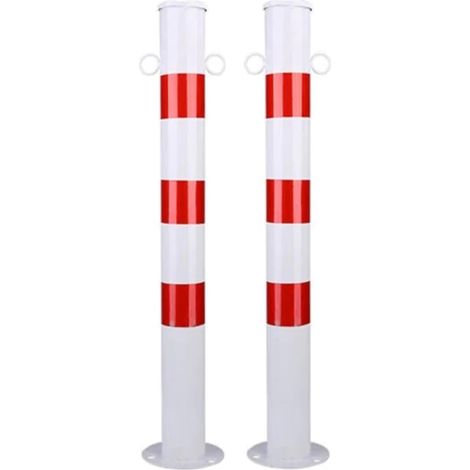 Poteaux de Signalisation Rouges et Blancs en Métal - Diamètre:76 mm - Hauteur:750 mm - Poteau Parking 2 œillets avec Vis de fixation (1/5)