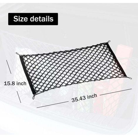 Rete portaoggetti per bagagliaio, rete di carico retrattile e flessibile con ganci, rete portaoggetti regolabile per esterni (90 x 40 cm) adatta a SUV, auto e camion. (1/3)