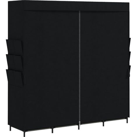 Penderie en tissu noire étanche à la poussière transportable avec 5 tringles à vêtements, dimensions 170x45x167cm, armoire grande capacité pour chambre à coucher (1/5)