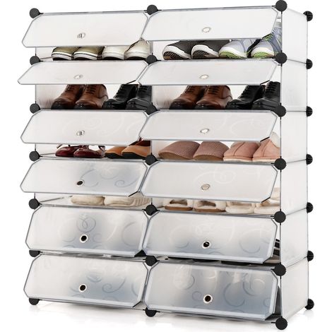 24 Pairs Portable Shoe Shelves 12-Cube Shoe Storage Cabinet with Removable Shelf (1/5)