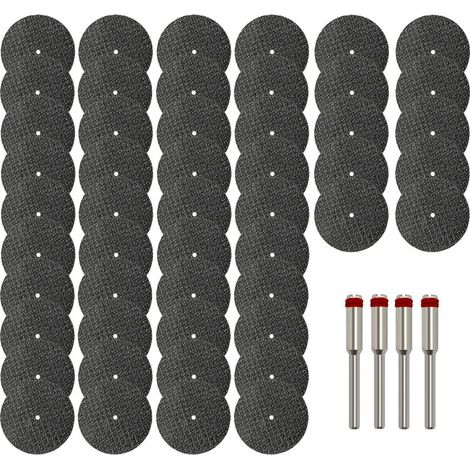 Lot de 50 disques de coupe pour outils rotatifs, 1-1/4'', renforcés en fibre de verre, avec 4 mandrins, accessoires pour outils rotatifs, pour couper le métal, le bois et la pierre. (1/4)