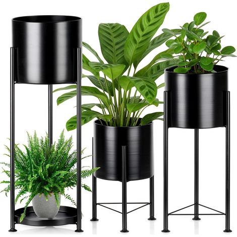 Set di 3 portavasi in metallo nero - Design moderno