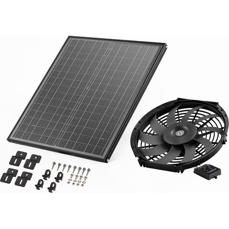 VEVOR Ventilateur deExtraction Solaire de Grenier, 340x70 mm, Extracteur deAir de Grenier avec Thermostat Reglable, Maille Exterieure, Capacite Flux deAir 1300 CFM, pour Pignon, Toit, Garage, Atelier