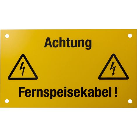 Panneau d'avertissement "Attention cble d'alimentation  distance" jaune/noir, 200 x 120 mm