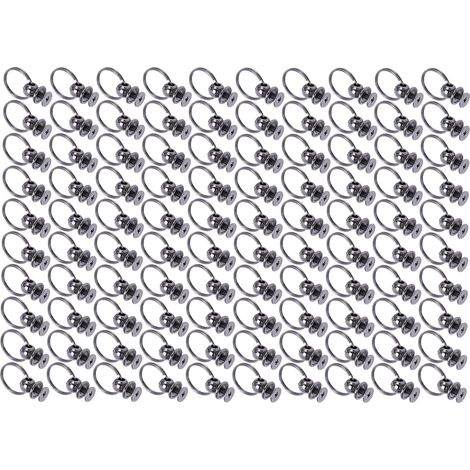 Lot de 100 rivets à tête ronde de 2,5 mm (0,1 po) de diamètre, en cuivre brillant, résistants, avec anneau de traction pour étuis et maroquinerie (couleur argent et noir). (1/5)