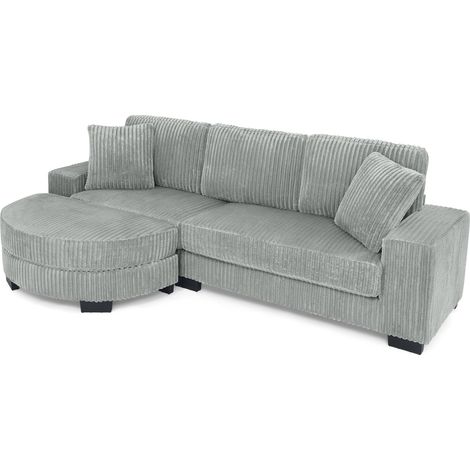 Divano angolare a L 4 posti in velluto a coste, 256,5 x 133,5 x 89 cm, grigio (1/5)