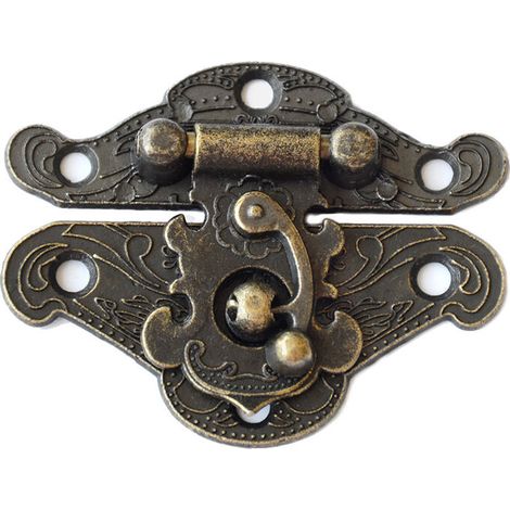royaluxe - Verrous vintage antique gaufrage Moraillon Loquet Serrure Fermoir avec vis pour décoratifs Cabinet armoire Boîte à bijoux boîte cadeau valise ou meuble Couleur bronze 2 Pcs (L) (1/5)