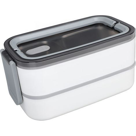 Boîte à bento 2 compartiments 1400 ml, isotherme en acier inoxydable, compartiments étanches, idéale pour le bureau (blanche). (1/5)