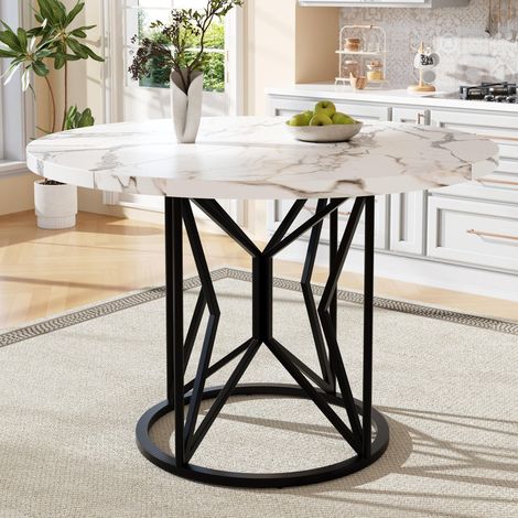 Table ronde à manger (100×100×76 cm), table de cuisine, table basse ronde pour 4-6 personnes, adaptée à la salle à manger, au salon, pieds de table en métal, pieds géométriques de table, pieds noirs (1/5)