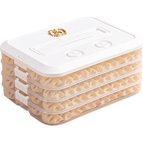 Caja para almacenar dumplings，Contenedor para congelar alimentos，Congelación de alimentos，Apilable de 4 niveles，30,6 x 23 x 14,5 cm，Blanco