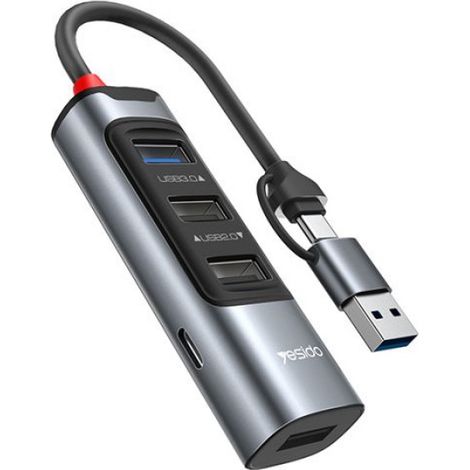 Hub USB à charge rapide - - 100W - Alliage d'aluminium - Transfert de données rapide - USB 3.0 - Gris (1/5)