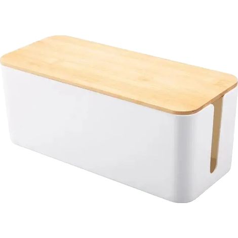 Caja organizadora de cables, con protección contra el polvo, 41 x 15,5 x 13,5 cm - madera blanca (1/2)