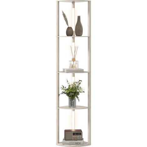 LED Standleuchte, Eckregal, dimmbar, 4 Ablagen, warmweißes Licht, 41x30x164cm, Eiche - Ce luminaire de haute qualité allie design élégant et fonctionnalité optimale, parfait pour embellir votre int... (1/5)