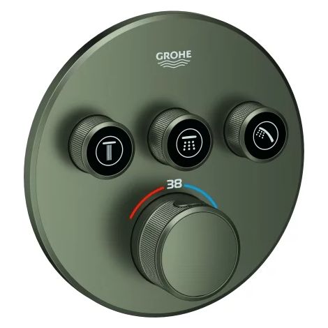 GROHE termostato Grohtherm SmartControl 29121, con 3 válvulas de cierre, set de montaje final para Rapido SmartBox, rosetón mural redondo, satin graphite, 29121MG0