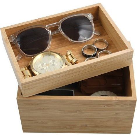 Boite Organisateur polyvalent 2 compartiments empilables Bambou ISALYS Beige MSV (1/5)