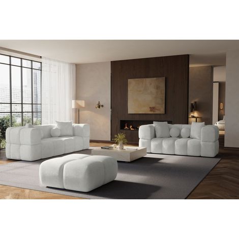 Sofaset Designersofas VEGA 3-2 inkl. Hocker in Stoff Egon Weiß (1/5)