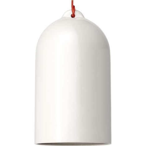 Lampada a sospensione Made in Italy completa di cavo tessile e paralume Campana XL in ceramica Senza lampadina - Bianco lucido - Matter ON/OFF