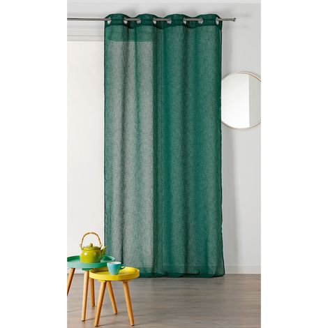 Homemaison – Voilage léger aspect lin vert foncé 140x240 cm – 8 œillets ronds argent – Laisse passer la lumière – Prêt-à-poser