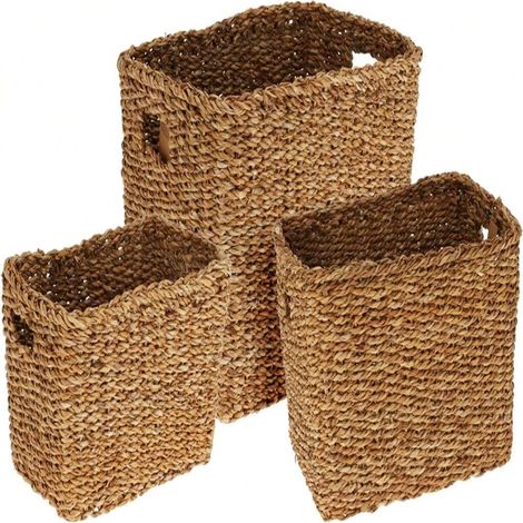 Panier à linge rectangulaire lot de 3, coffret de rangement pour vêtements, bac de tri en tissu, taille compacte, idéal chambre ou buanderie, set de 3 paniers pratiques.