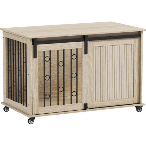 Cage chien roulettes porte coulissante bois acier 100x56x65 cm