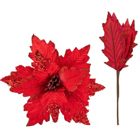 Fleur de noël rouge 25cm, décoration de Poinsettia artificielle multifonctionnelle et évolutive pour Festival (1/5)